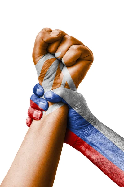 Rusya Vs Antarktika, yumruk Antarktika bayrak, yumruk bayrak, Antarktika'nın ülke renklerde boyanmış.