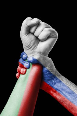 Amerikan Vs Madagaskar, yumruk Madagaskar bayrağı, yumruk bayrak, Madagaskar ülkenin renklerde boyanmış.