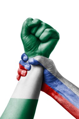 Rusya Vs Türkiye, yumruk Nijerya bayrak, yumruk bayrak, ülke Nijerya renklerde boyanmış.