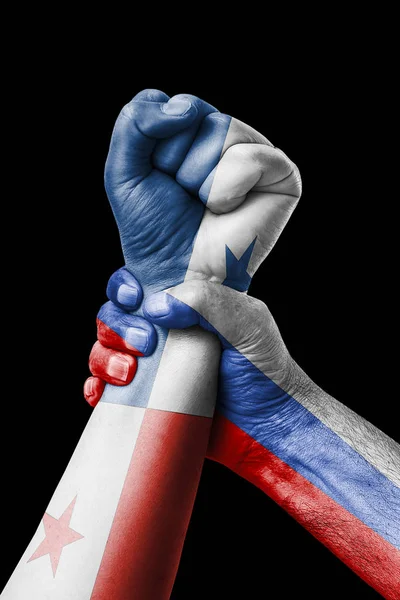 Россия Панама Кулак Окрашенный Цвета Флага Панамы Кулак Страна Панама — стоковое фото