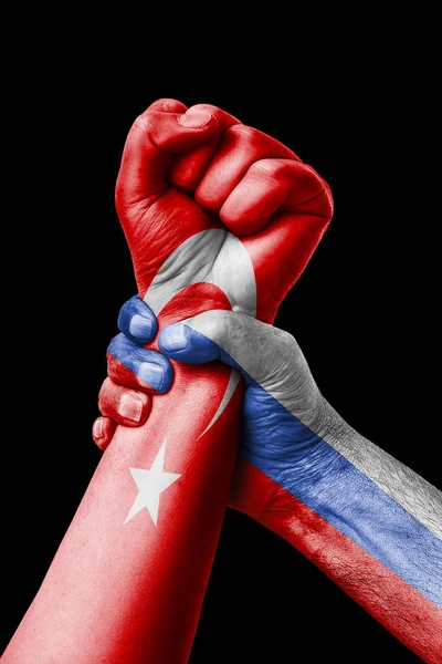 Russia Turkey Fist Painted Colors Turkey Flag Fist Flag Country — Stock Photo, Image