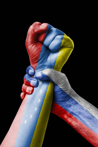 Rusia Venezuela Puño Pintado Colores Bandera Venezuela Bandera Del Puño — Foto de Stock