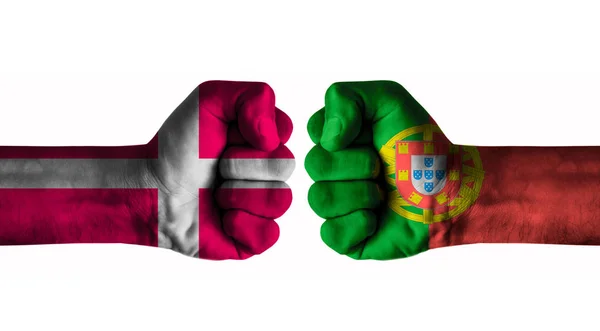 Концепция Дании Против Португалии — стоковое фото