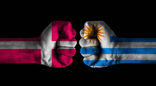 Концепция Дании Против Уругвая — стоковое фото
