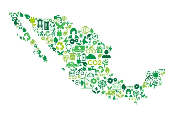 Mexico Kaartpictogrammen Milieubescherming Groene Concept — Stockvector