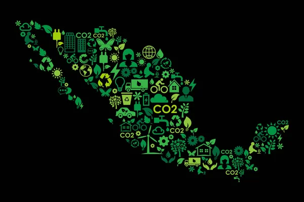 México Mapa Protección Del Medio Ambiente Iconos Concepto Verde — Archivo Imágenes Vectoriales
