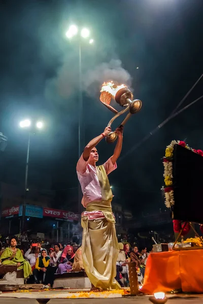 Varanasi Indie Grudnia 2017 Ganga Aarti Ceremonii Dasashvamedh Ghat — Zdjęcie stockowe