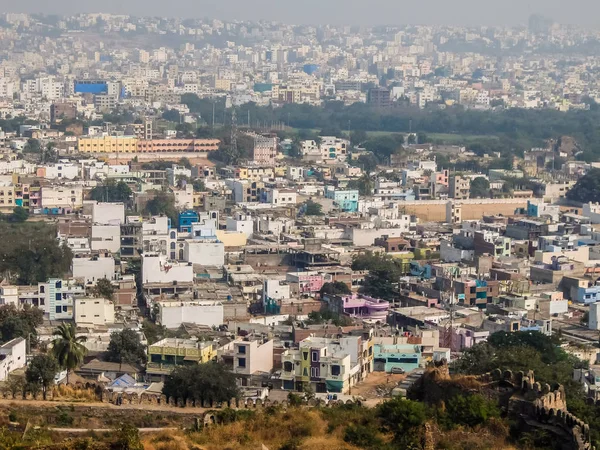 Zobacz Panoramę Miasta Hyderabad Golkonda Fort Ściany — Zdjęcie stockowe