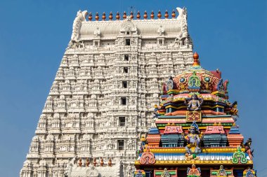 Tiruvannamalai, Hindistan - Ocak, 2018 yaklaşık. Tiruvannamalai, Hindistan Annamalaiyar Tapınağı mimarisi.