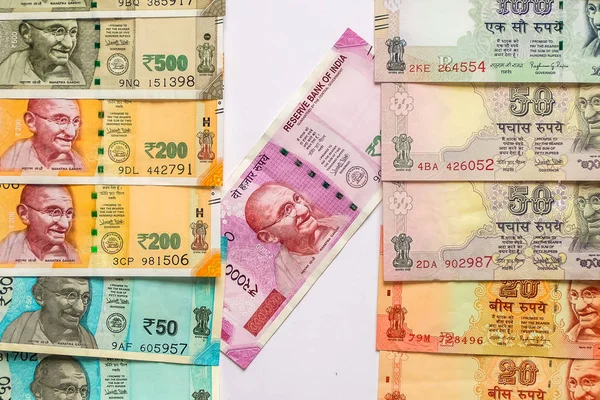100 200 500 2000 Rupias Indias Billetes Viejos Nuevos —  Fotos de Stock