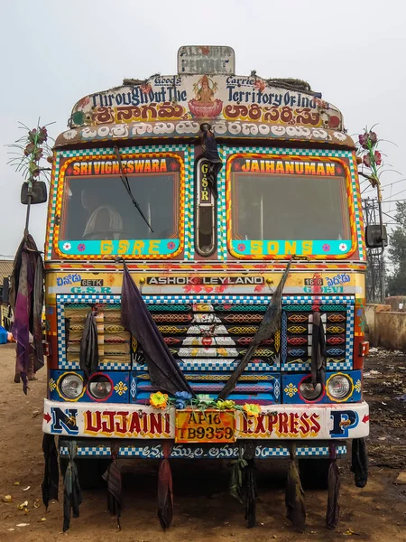 Vijayawada India Circa Enero 2018 Colorido Camión Carga Con Ricas —  Fotos de Stock