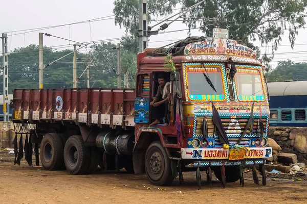 Vijayawada Inde Vers Janvier 2018 Camion Fret Coloré Avec Riches — Photo