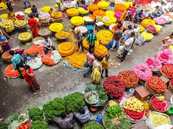Bangalore India Circa Enero 2018 Los Vendedores Flores Sus Clientes — Foto de Stock