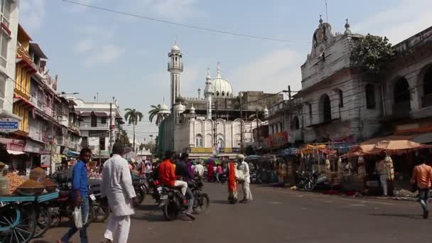 Ujjain Indien Cirka Mars 2019 Vägtrafik Trånga Gatorna Ujjain — Stockvideo