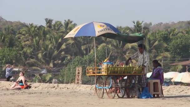 Arambol Goa India Circa February 2019 在Arambol海滩卖甜玉米的人 — 图库视频影像