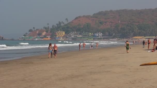 Arambol Goa India Circa February 2019 在Arambol海滩上看到的人 — 图库视频影像
