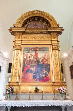 Sansepolcro, İtalya - Ağustos 2017. Katolik kilisesinin iç mekanları (Chiesa di Sant' Antonio Abate)