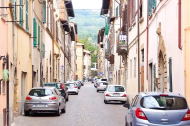 Sansepolcro, İtalya - Ağustos 2017. Sansepolcro sokaklarının görünümü