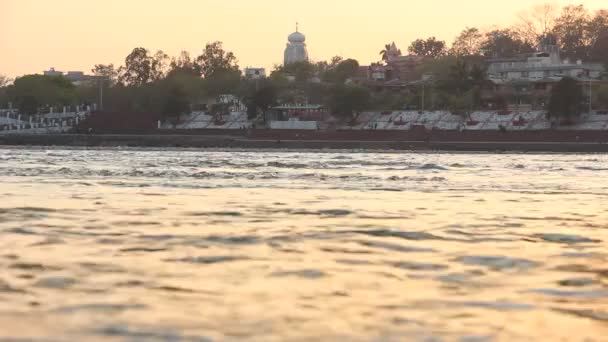 Belle Vue Sur Rivière Ganga Coucher Soleil Rishikesh Inde — Video