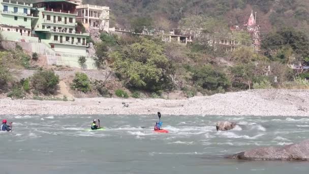 Rishikesh Índia Abril 2019 Rafting Caiaque Rio Ganga Perto Rishikesh — Vídeo de Stock
