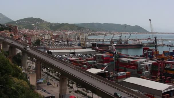 Salerno Talya Circa Haziran 2019 Güneşli Bir Günde Konteyner Terminali — Stok video