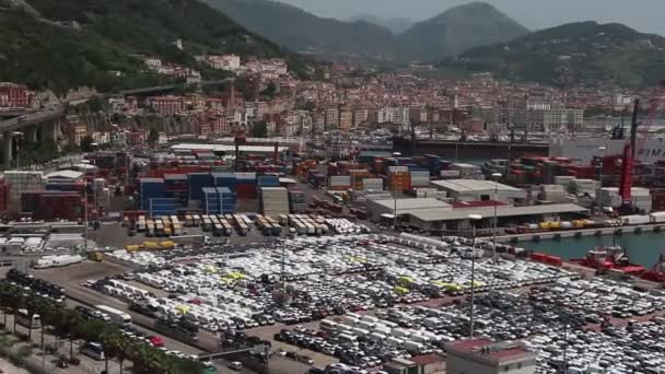 萨勒诺 意大利 Circa 2019年6月 阳光明媚的集装箱码头和港口景观 — 图库视频影像