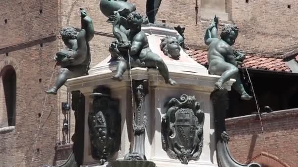 Болонья Италия Июнь 2019 Года Вид Фонтан Нептуна Фонтана Дель — стоковое видео