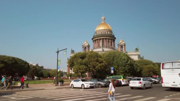 圣彼得堡 俄罗斯 Circa 2019年9月 阳光明媚的圣艾萨克大教堂的美丽景色 — 图库视频影像
