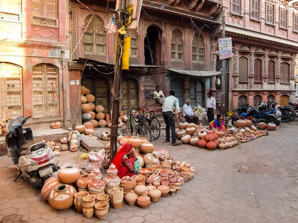Bikaner Indie Circa Březen 2018 Hliněné Květináče Prodej Pouličním Trhu — Stock fotografie