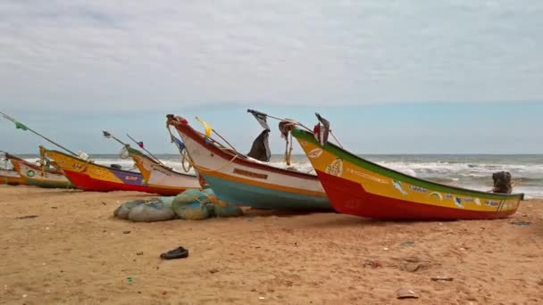 Chennai Indien Circa Dezember 2019 Fischerboote Strand Von Chennai — Stockvideo