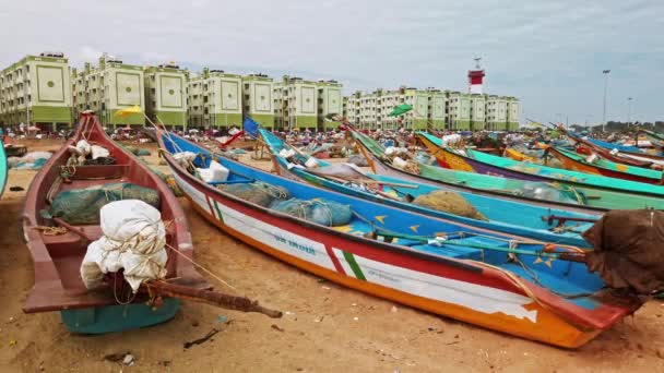 Chennai Indien Circa Dezember 2019 Fischerboote Strand Von Chennai — Stockvideo