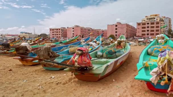 Chennai Indien Circa Dezember 2019 Fischerboote Strand Von Chennai — Stockvideo