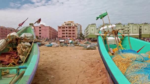 Chennai India Circa Diciembre 2019 Barcos Pescadores Playa Chennai — Vídeo de stock