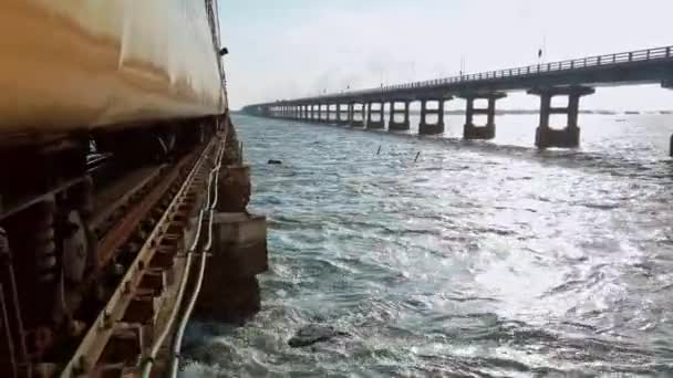 Rameshwaram India Приблизно Грудень 2019 Року Вид Міст Памбан Рамешварамі — стокове відео