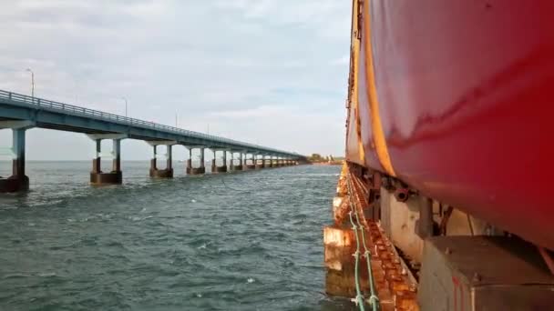 Rameshwaram India Circa December 2019 Rameshwaram的Pamban桥景观 连接潘邦岛和印度大陆的第一座印度桥 — 图库视频影像