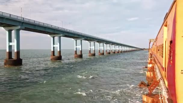 Rameshwaram Ινδία Circa Δεκέμβριος 2019 Προβολή Της Γέφυρας Pamban Στο — Αρχείο Βίντεο