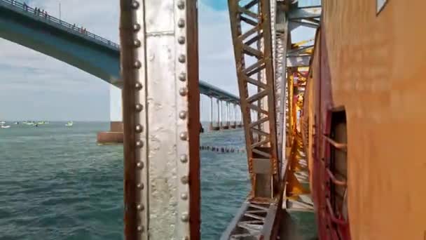 Rameshwaram Hindistan Aralık 2019 Rameshwaram Daki Pamban Köprüsü Manzarası Pamban — Stok video