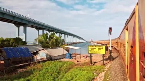 Rameshwaram Hindistan Aralık 2019 Rameshwaram Daki Pamban Köprüsü Manzarası Pamban — Stok video
