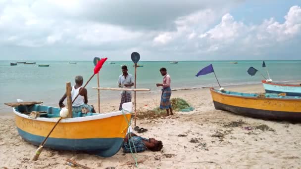 Rameshwaram India Приблизно Грудень 2019 Року Риболовля Пляжі Поблизу Невеликого — стокове відео