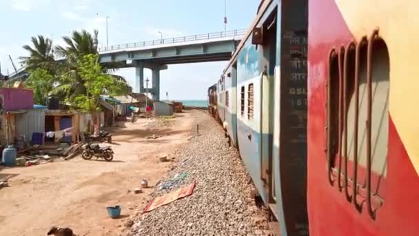 ラメシュワラム インド Circa 2019年12月 ラムシャーワラムのパンバン橋の眺め パンバン島とインド本土を結ぶ最初のインド橋 — ストック動画