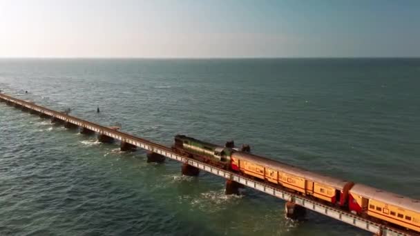 Rameshwaram India Circa December 2019 Rameshwaram的Pamban桥景观 连接潘邦岛和印度大陆的第一座印度桥 — 图库视频影像