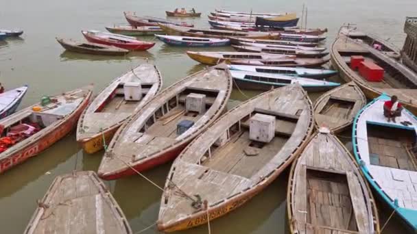 Varanasi Indie Circa Říjen2019 Lodě Ghats Varanasi — Stock video