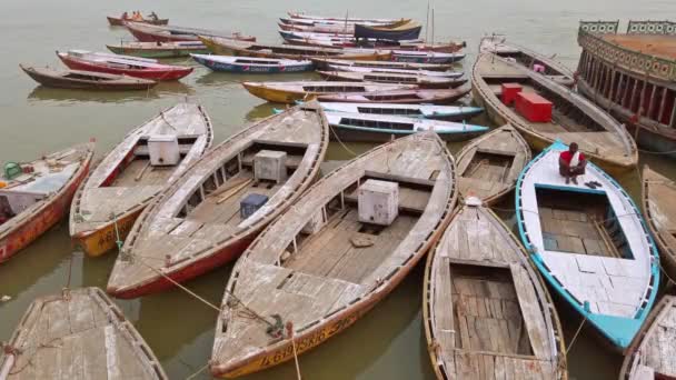 Varanasi India Circa October 2019 Boats Ghats Varanasi — Stock Video