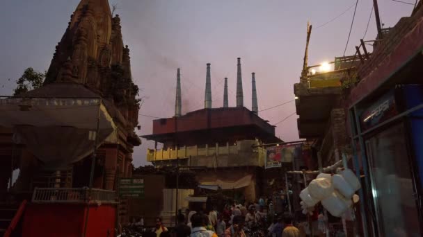Varanasi India Circa Ottobre 2019 Manikarnika Ghat Uno Dei Ghat — Video Stock