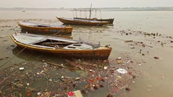 Varanasi Indie Circa Říjen2019 Znečištění Řeky Gangy Varanasi — Stock video