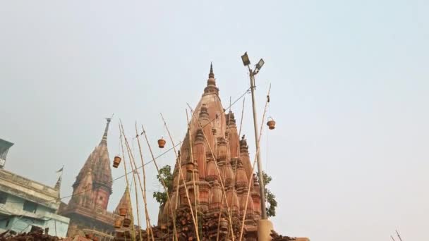 Varanasi Indien Cirka Oktober 2019 Manikarnika Ghat Ghats Varanasi Och — Stockvideo