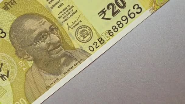 Vista Cerca Los Nuevos Billetes Indios Rupias — Vídeo de stock