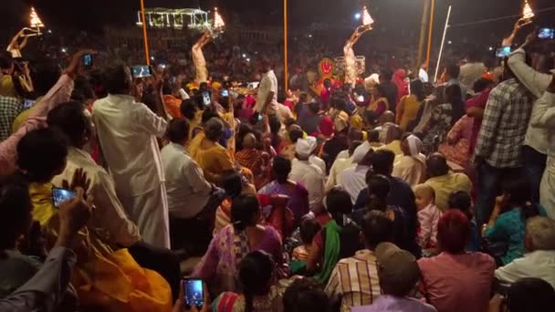Varanasi Ινδία Circa Νοέμβριος 2019 Τελετή Ganga Aarti Στο Dasashvamedh — Αρχείο Βίντεο