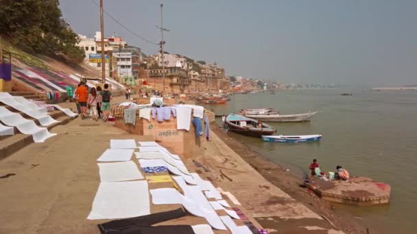 Varanasi India Circa November 2019 Dagelijks Leven Ghats Van Varanasi — Stockvideo