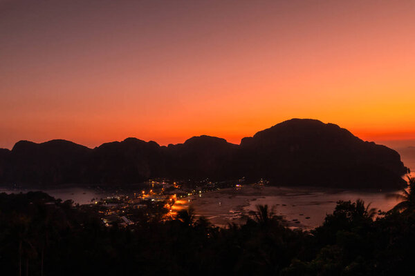 View point Phi Phi Don in the evening and twilight at Phi Phi Island  Krabi, Thailand